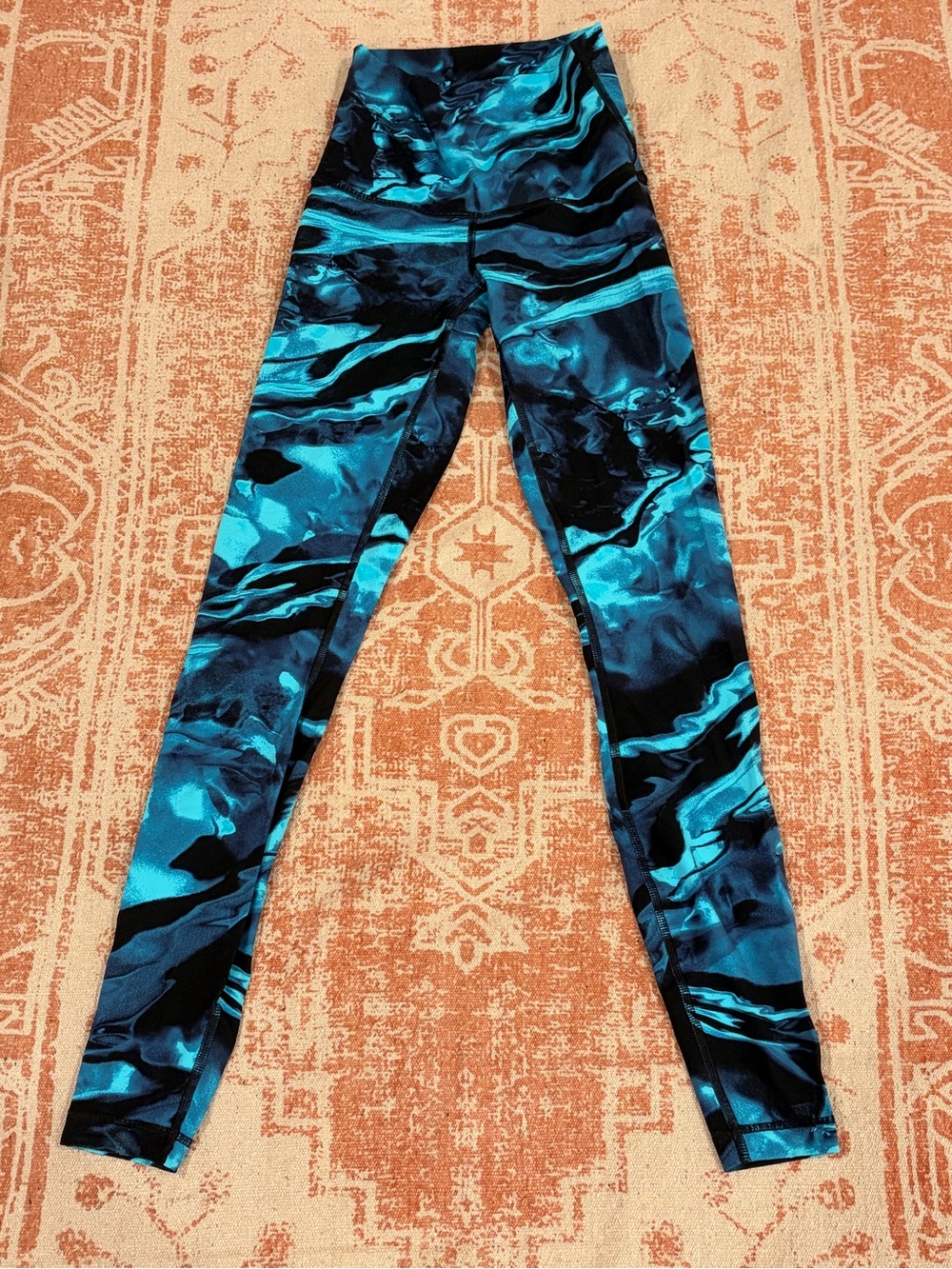 Lululemon 4 Teal Blue Black Flux Wunder Under Pant Hi-Rise 28" Leggings NWOT